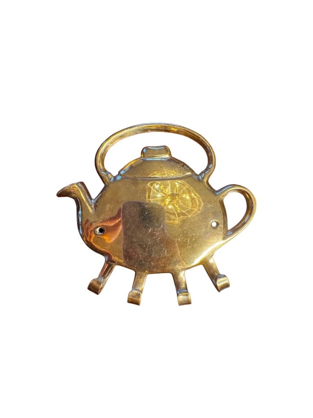 Vintage Solid Brass Teapot Design Wall Hook Gold 6" Vintage - Pre-Owned